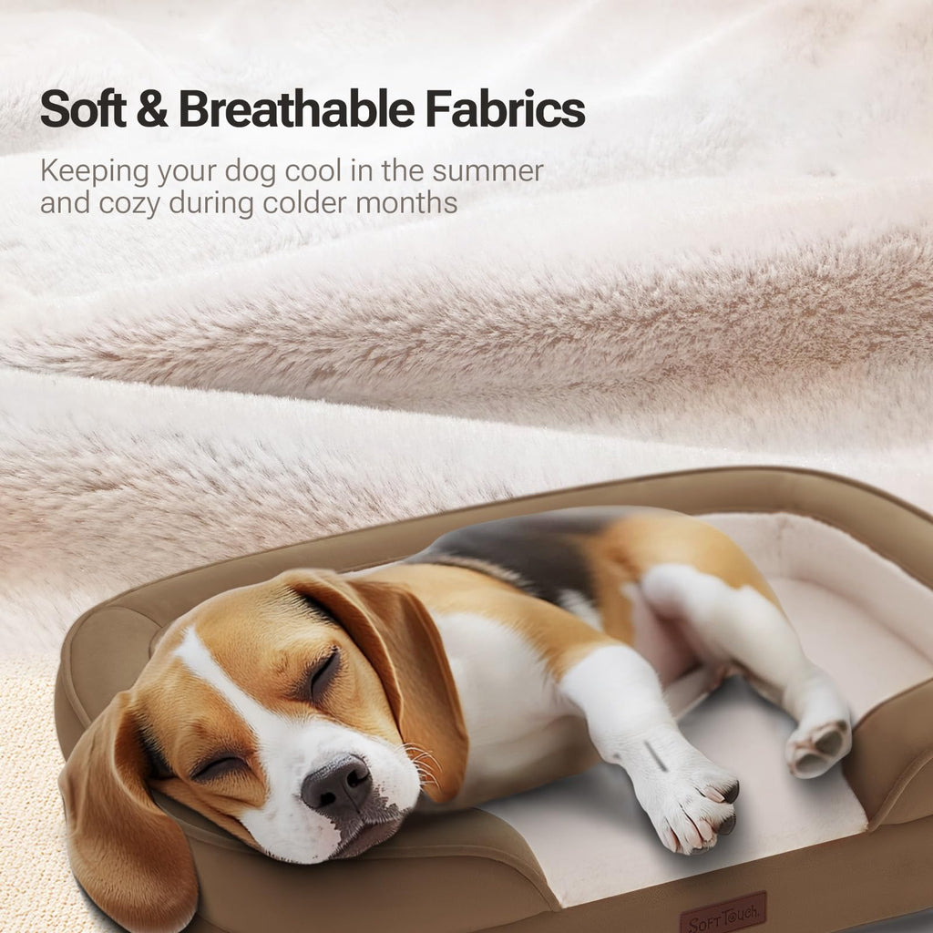 Soft Touch Orthopedic Dog Bed for Large Dogs with Faux Fur Top, Waterproof Pet Couch Bed with Removable Washable Cover and Supportive Foam Filling (Grey, Large)
