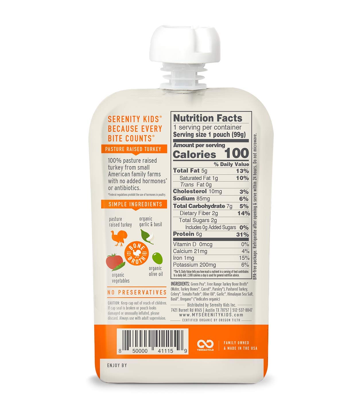 Serenity Kids Bone Broth Puree Made With Organic Veggies | Clean Label Project Purity Award Certified | 3.5 Ounce BPA-Free Pouch | Grass Fed Beef Pot Roast | 1 Count