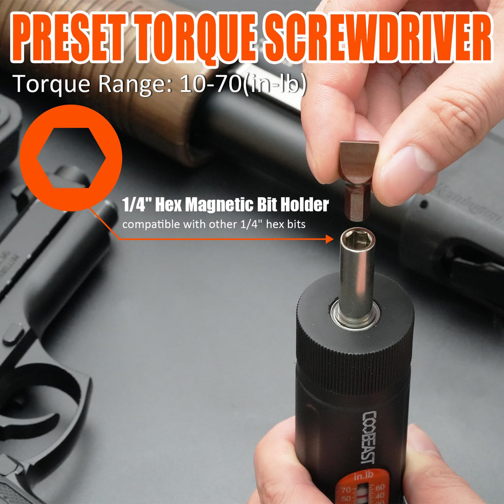 coobeast 13Pcs Preset Torque Screwdriver with S2 Bits, 1/4” Drive Torque Wrench Screwdriver Set for Maintenance, Tools, Bike Repairing and Mounting, Inch Pound Torque Range 10-70 In-lb