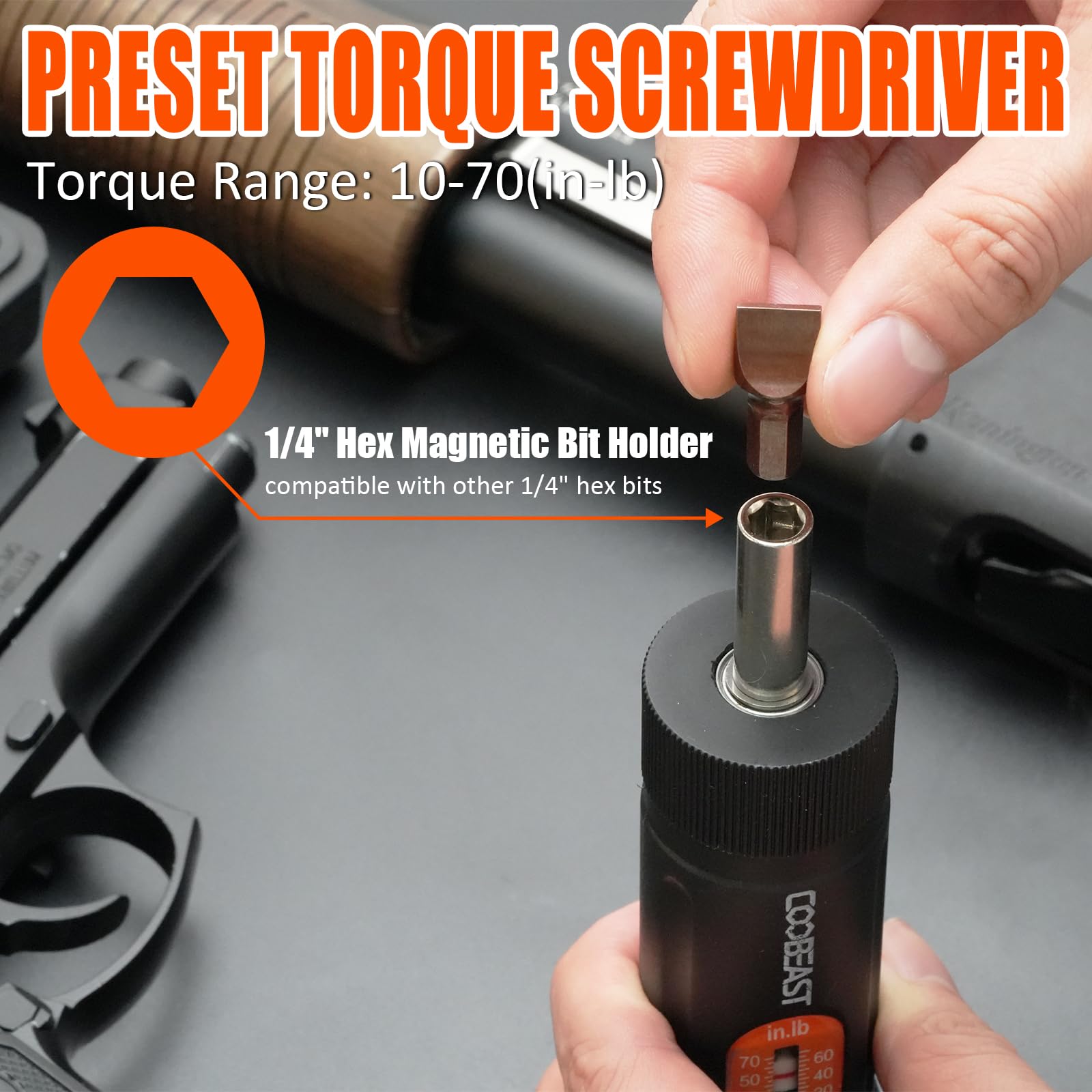 coobeast 13Pcs Preset Torque Screwdriver with S2 Bits, 1/4” Drive Torque Wrench Screwdriver Set for Maintenance, Tools, Bike Repairing and Mounting, Inch Pound Torque Range 10-70 In-lb