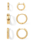 PAVOI Gold Hoop Earrings for Women - 14K-18K Yellow Gold Plated 925 Sterling Silver - Hypoallergenic 3-Pair Small Hoop Earings Set with Cubic Zirconia - Rope Teardrop & Chunky Huggie Styles Earscape Piercings