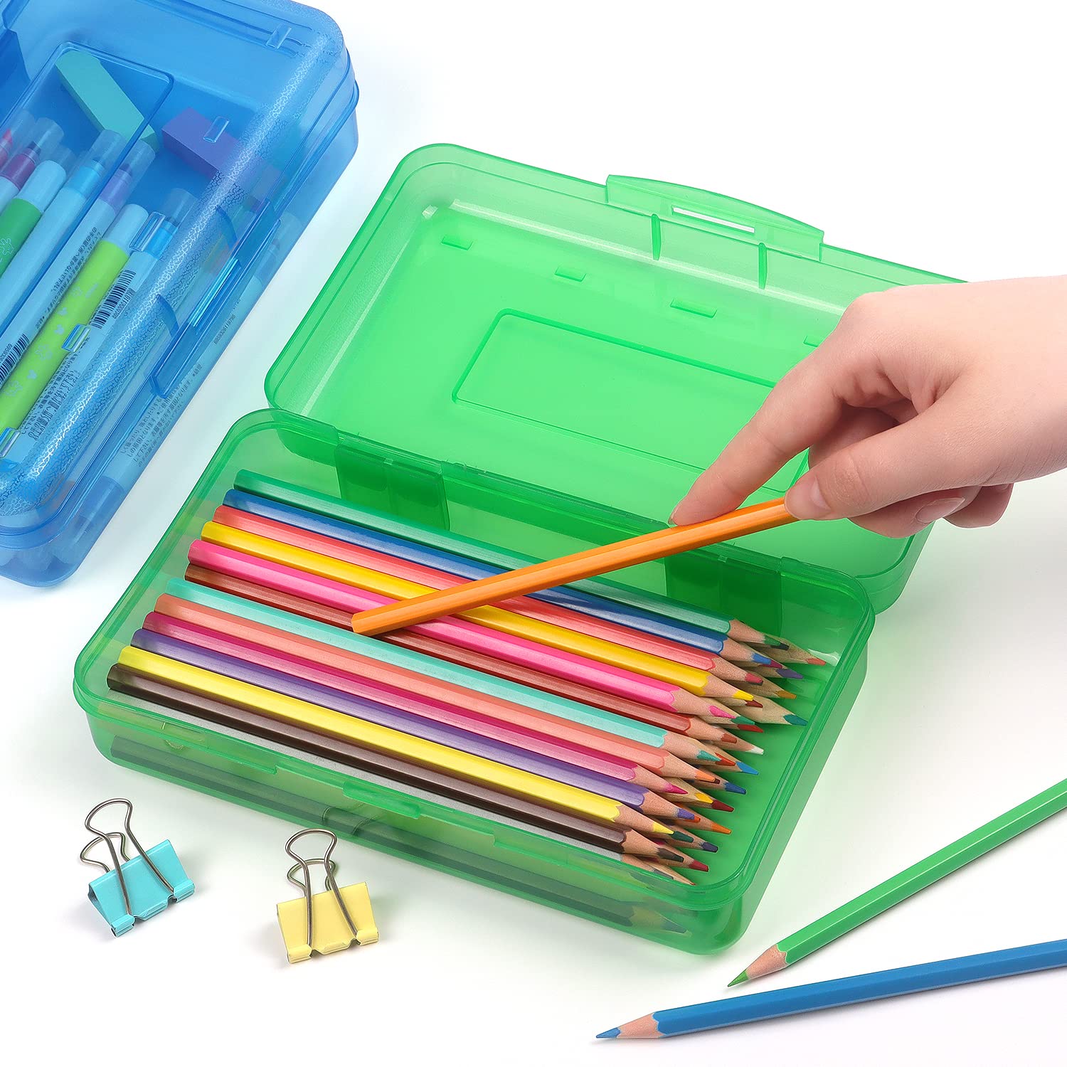 Tamaki 1 Pack Plastic Pencil Box Large Capacity Pencil Boxes Clear Boxes with Snap-tight Lid Stackable Design and Stylish Office Supplies Storage Organizer Box, Black
