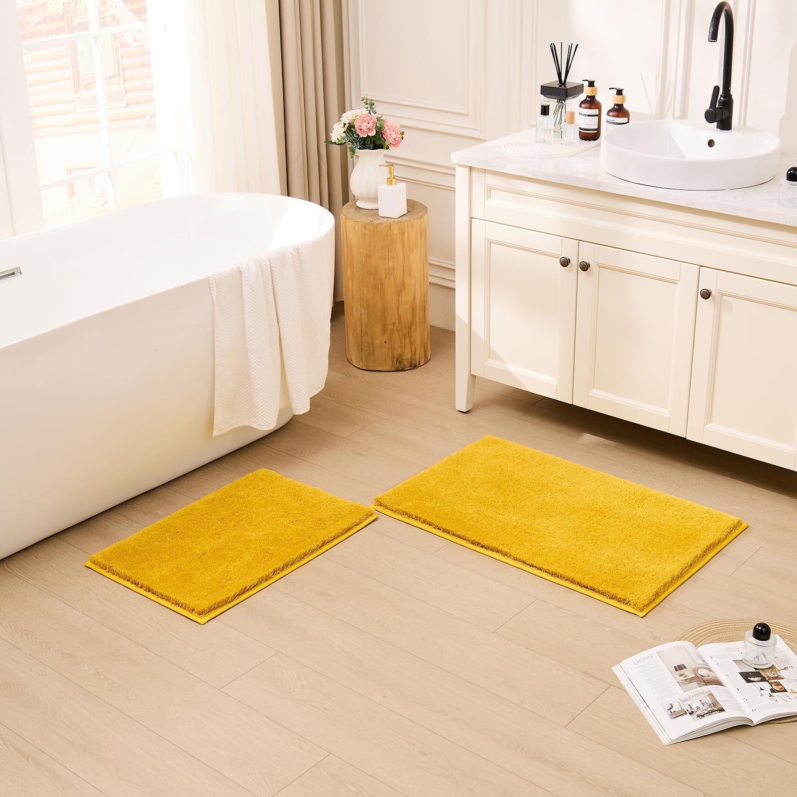 CozeCube Circle Fleece Bath mats for Bathroom, Fluffy Absorbent, Melange Quick Dry Microfiber Bath Rugs, Non Slip Washable Shower Mat Gifts, Brown, 24" X 16"