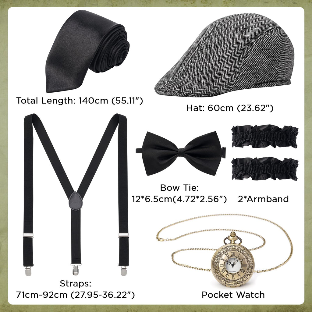 YESSA 1920s Mens Costume,Roaring 20s Costumes for Men,Gatsby Costume Men,1920s Mens Outfit Hat Vest Pocket Watch Tie