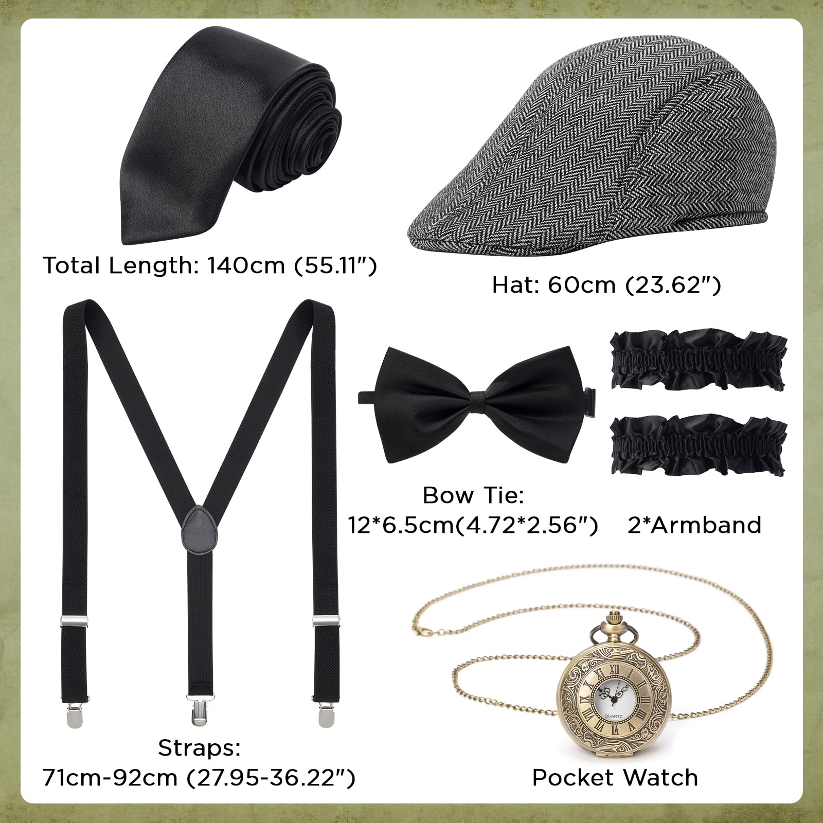 YESSA 1920s Mens Costume,Roaring 20s Costumes for Men,Gatsby Costume Men,1920s Mens Outfit Hat Vest Pocket Watch Tie