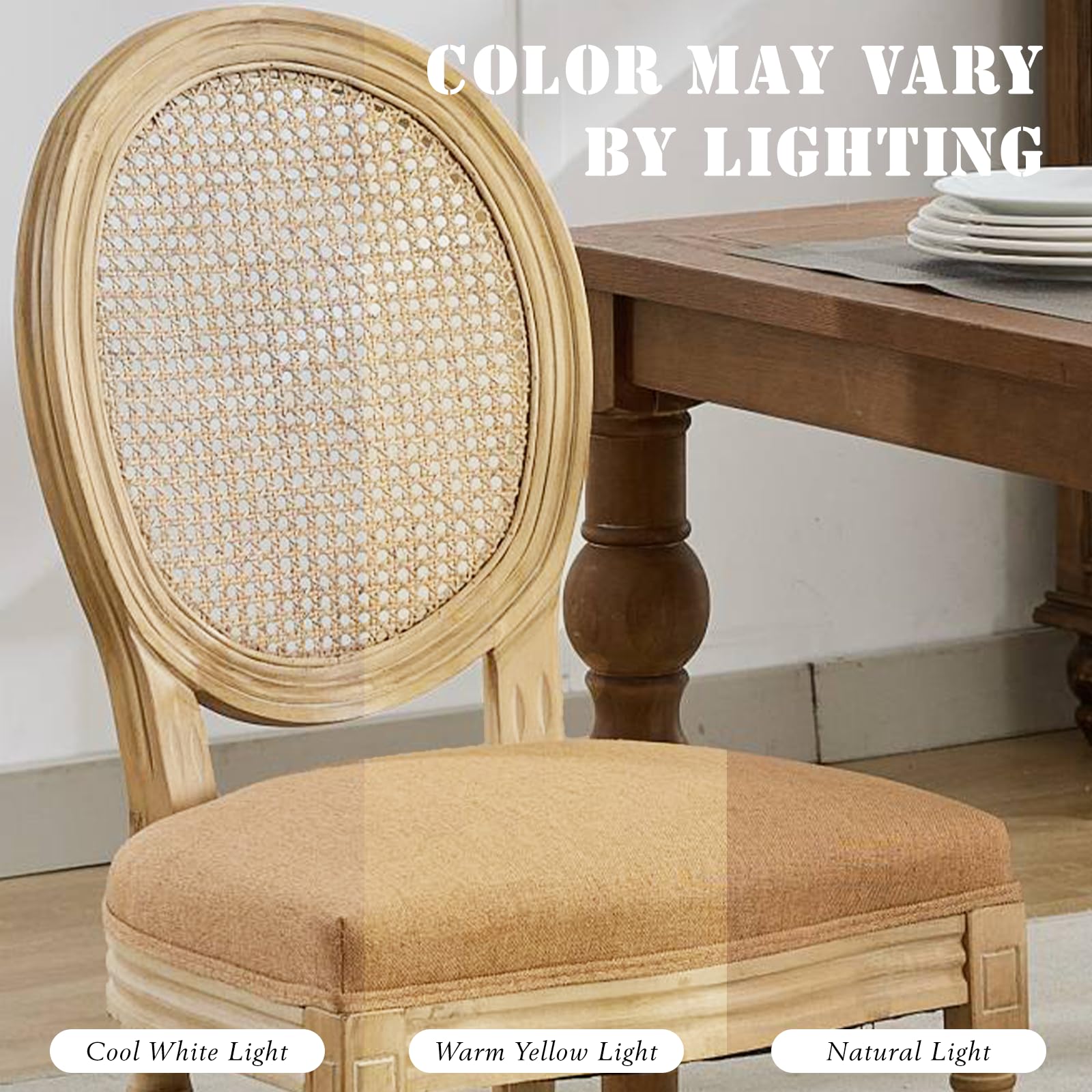 SoarFlash Linen French Dining Chairs Set of 2, Vantage Dining Chair with Round Back, Wood Leg Farmhouse Country Dining Chair for Living Room,Kitchen,Bedroom,Beige