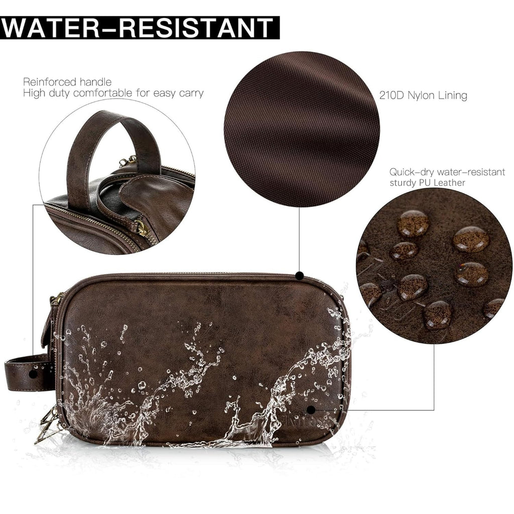 Elviros Travel Toiletry Bag for Men, Shaving Dopp Kit Water-resistant Bathroom Small Toiletries Organizer PU Leather Cosmetic Bags