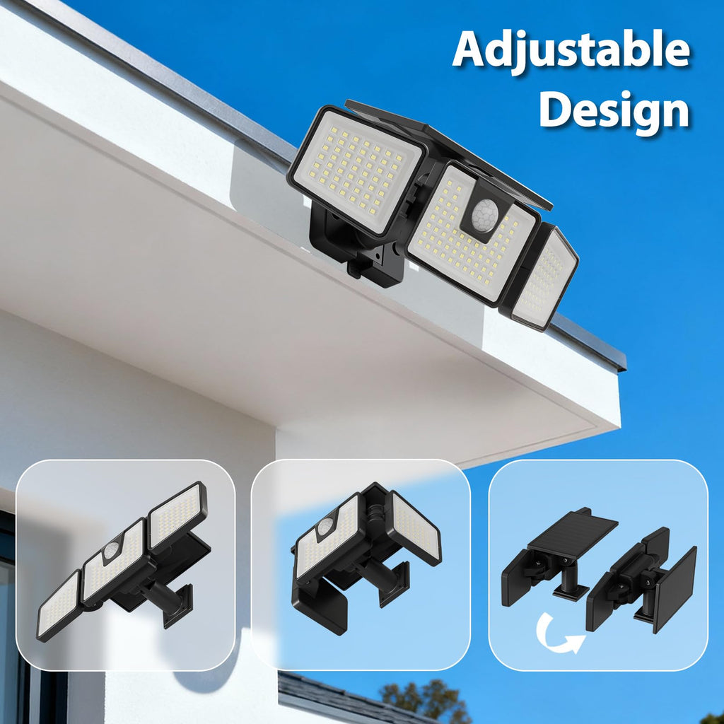 INCX 156 LED Solar Motion Lights Outdoor 2 Pack, 3 Heads Solar Security Lights with Motion Sensor IP65 Waterproof, Flood Lights for Wall, Patio, Garden, Porch, Garage White
