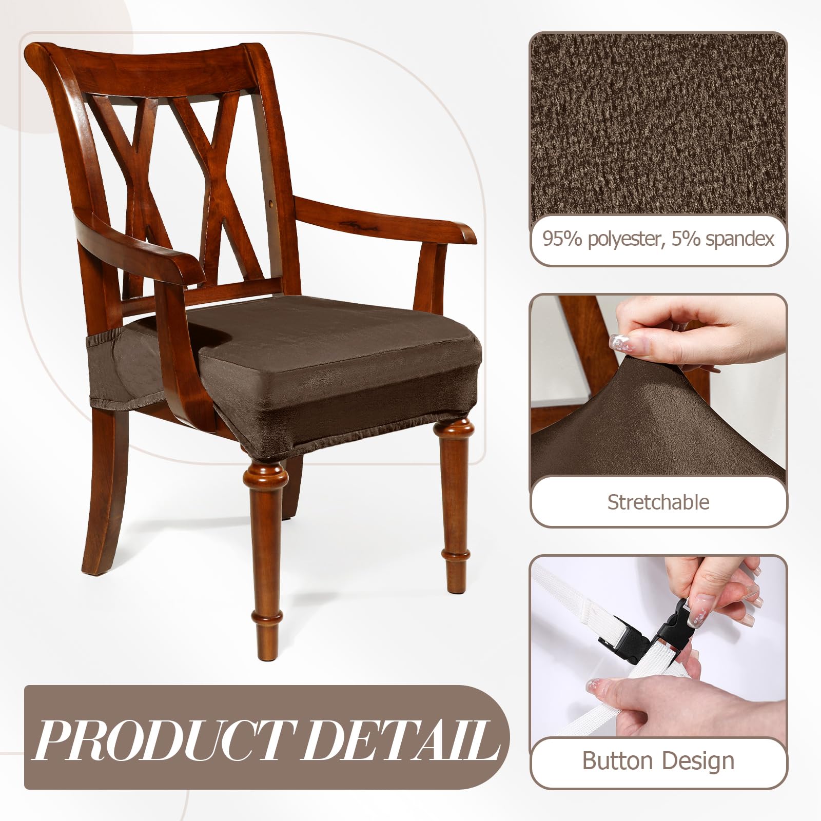 Havawish Large Dining Room Chair Seat Covers with Armrest Dining Chair Slip Covers Protectors(1 Pcs,Beige White)