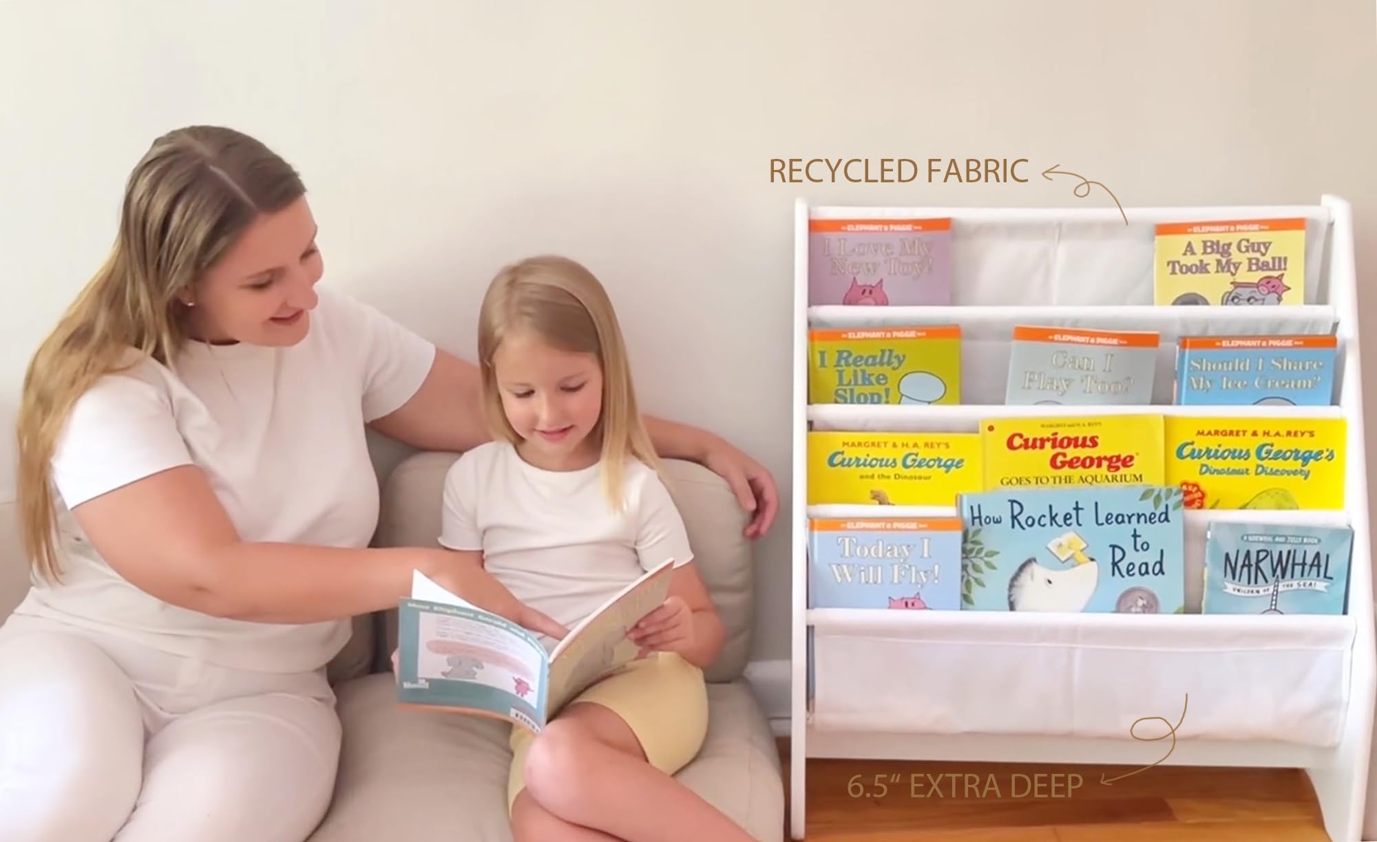 UTEX Kids Sling Bookshelf - Kids Magazine Rack with Organizer, Book Organizer (Espresso)