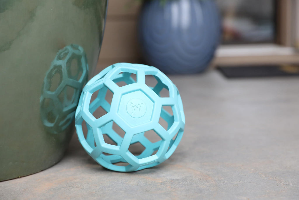 JW Pet HOL-ee Roller™, Dog Toy Puzzle Ball, Natural Rubber, Small (3 Inch Diameter), Blue