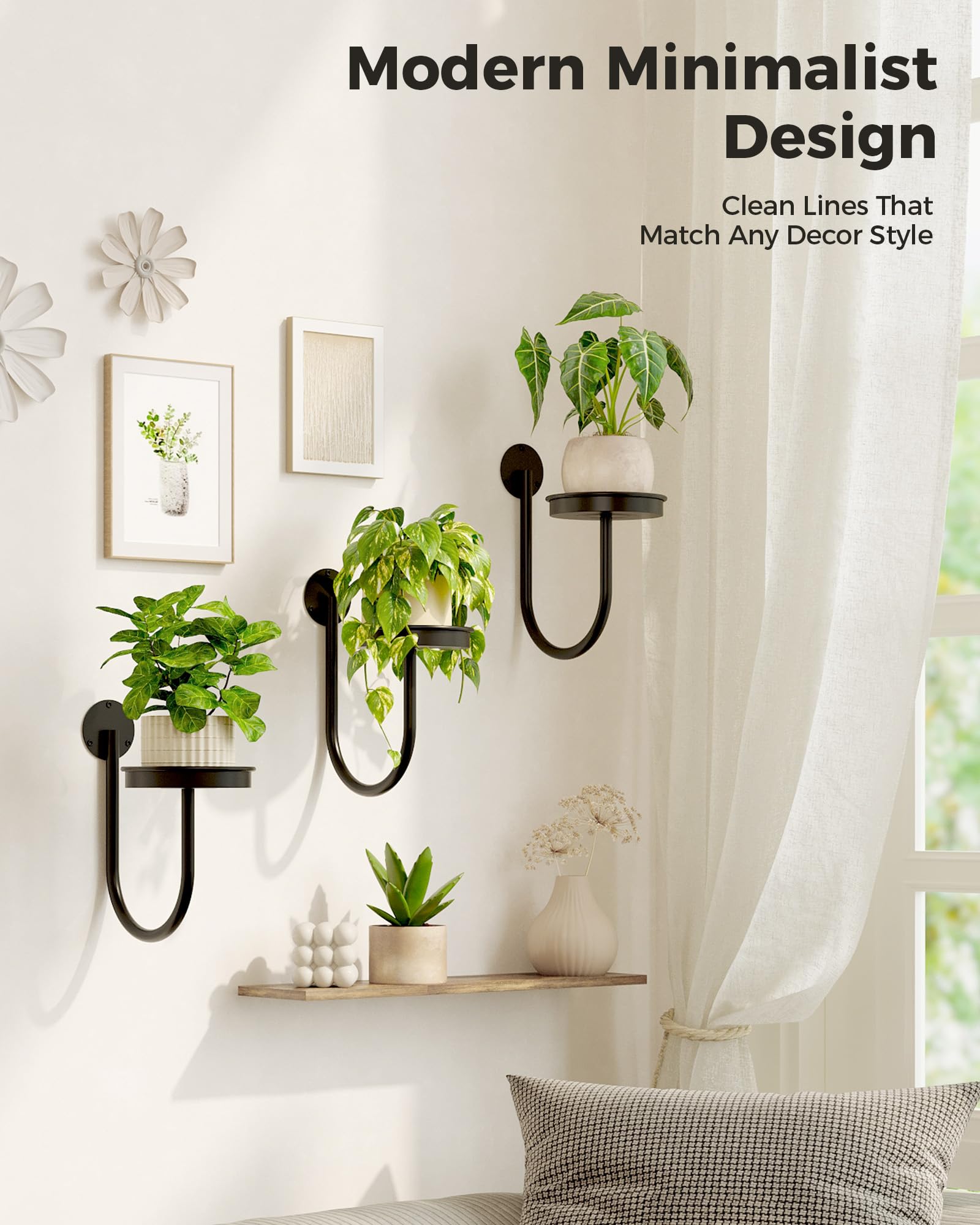 Bamworld Hanging Planters for Indoor Plants Wall Plant Holder Plant Hanger Indoor Wall Planters Window Plant Shelves Hanging Plant Holder Window Plant Hanger Plant Decor Black 3pcs