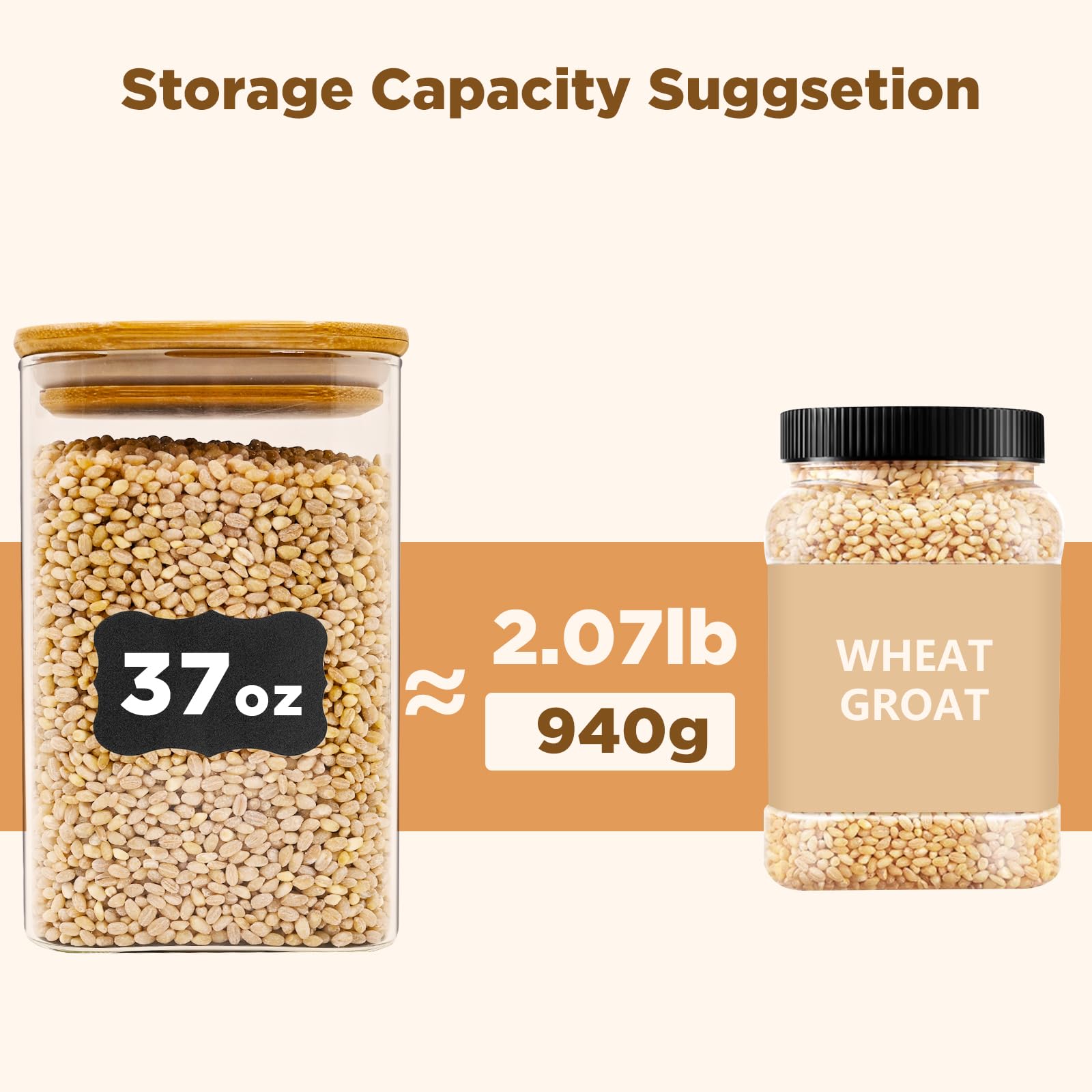 SHOWIN 73oz Glass Pasta Storage Jars, Tall Glass Jars with Bamboo Lids, Spaghetti Container, Set of 3, Kitchen Storage Containers for Pasta, Pantry Organizers