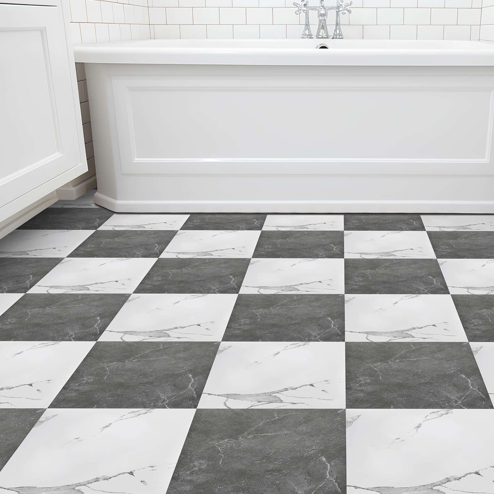 Spiareal 48 Pieces Peel and Stick Floor Tiles Vinyl Flooring 12 x 12 Inch Stick on Floor Tile Self Adhesive Waterproof DIY for Bathroom Kitchen Bedroom Living Room(Black Marble)