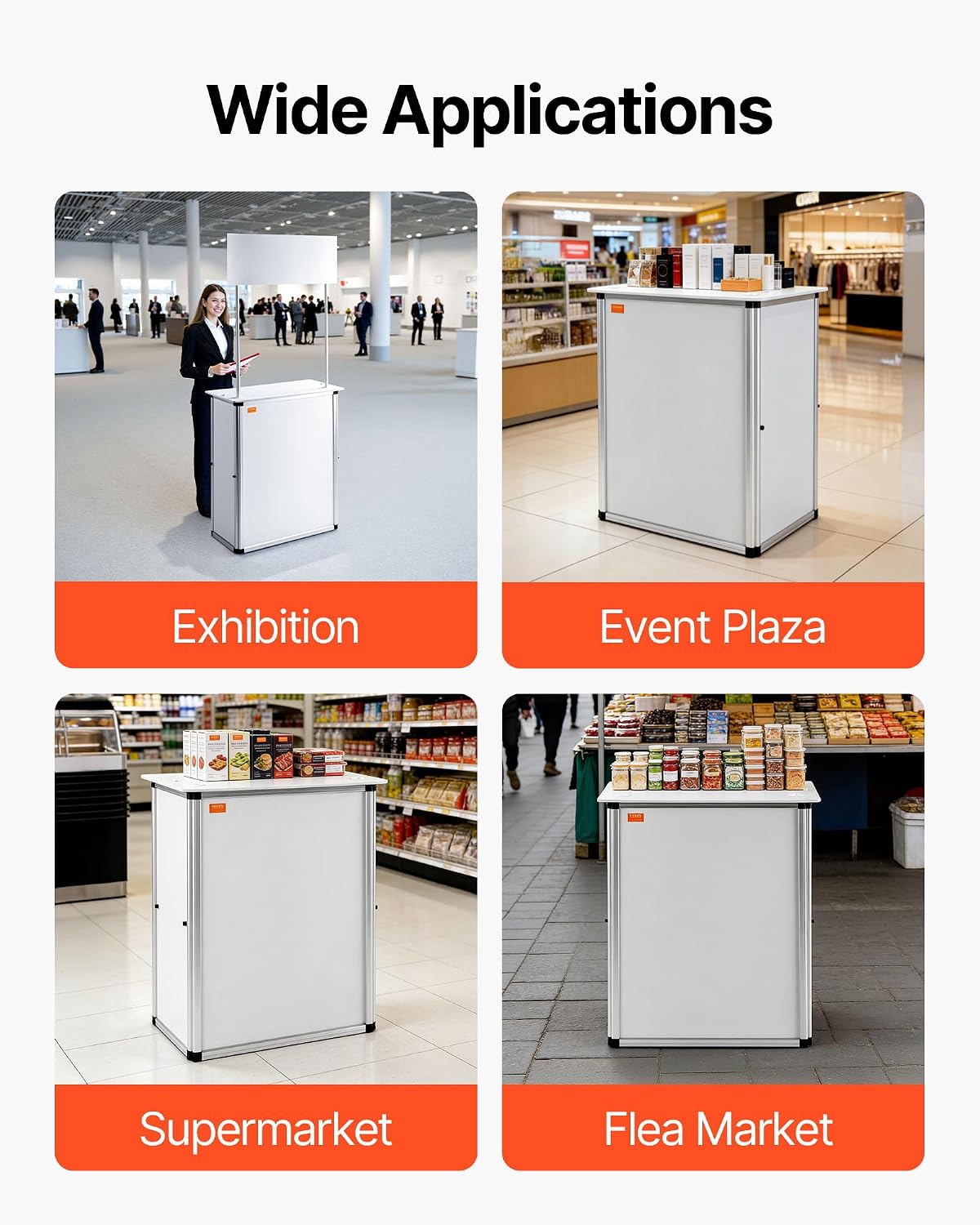 VEVOR Promotion Counter Table, Portable Tradeshow Podium Table, 30.91" x 14.96" x 71.46", Display Exhibition Counter Stand Booth Fair with Wall, Pop Up Podium with Storage Rack/Carrying Bag