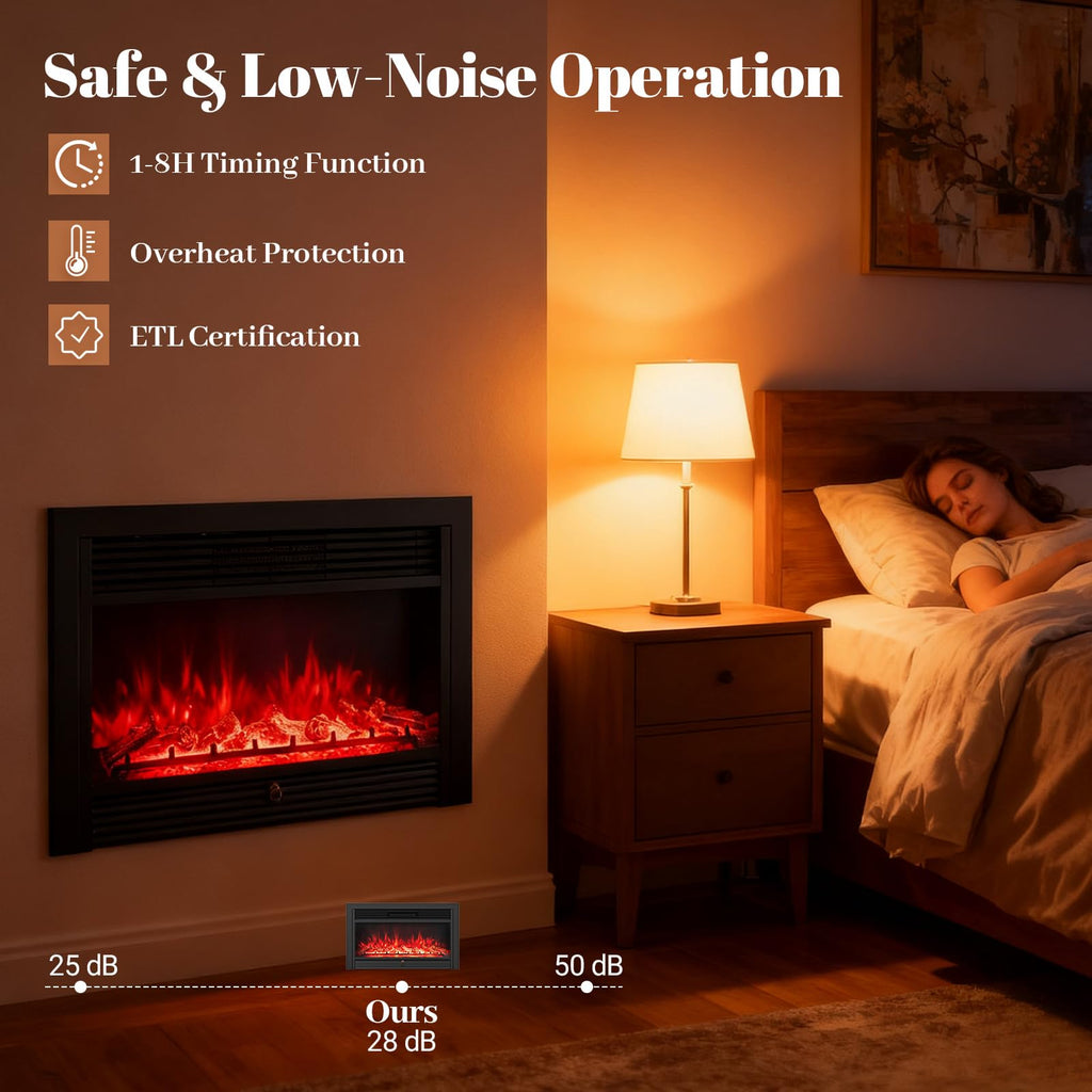 Giantex 18" Electric Fireplace Insert Heater, Wall Recessed/Mounted Fire Places Electric Fireplace with Remote, 2 Modes Heat, 9H Timer, 5 Brightness, 750/1500W Freestanding Fireplace