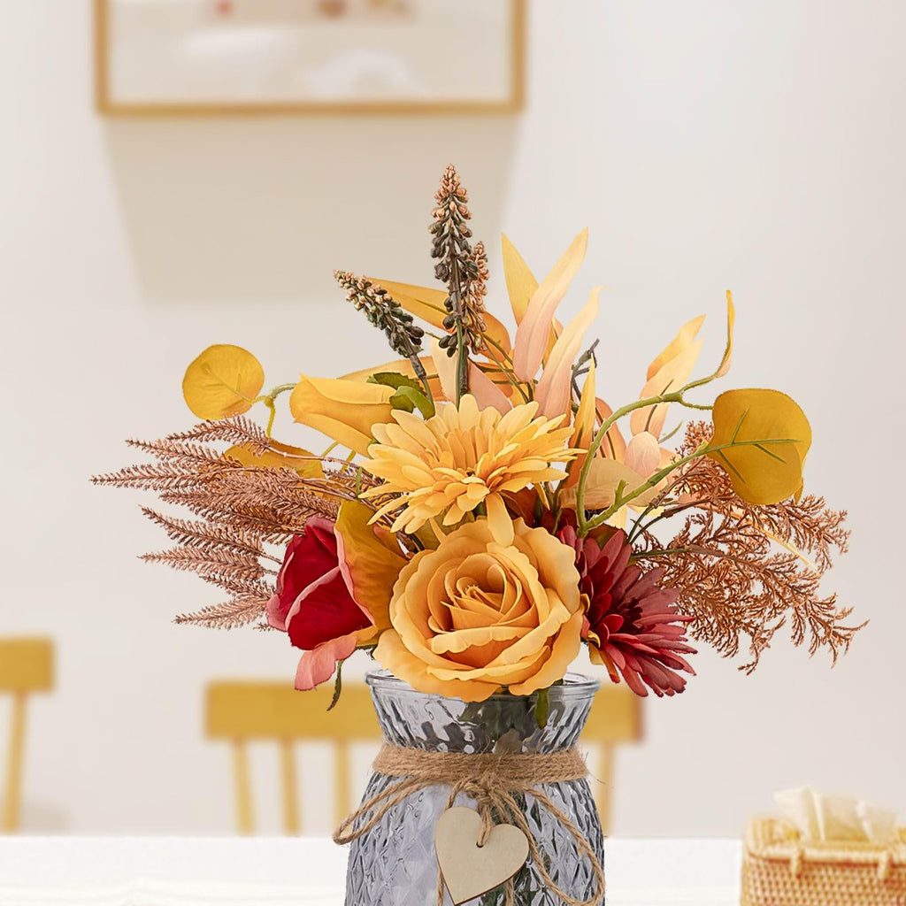 Leftover Fake Flowers in Vase,Faux Flowers in Vase,Table Centerpieces for Dining Room,Flower Centerpieces for Tables,Artificial Flowers,Kitchen Decor,Coffee Table Decor
