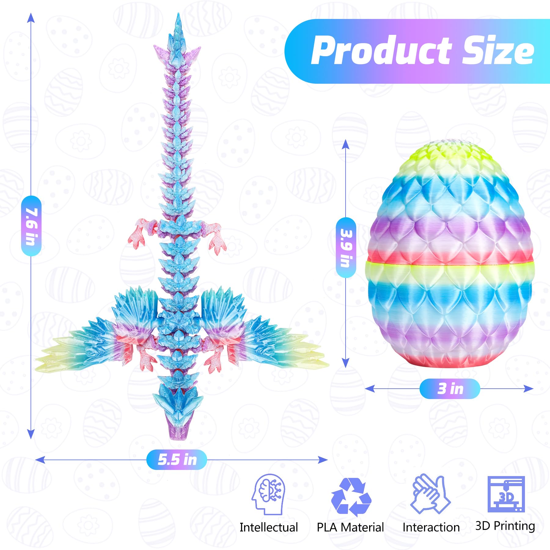 HEZUJ 3D Printed Dragon Dinosaur Egg,Articulated Crystal Dragon Fidget Toys,Prefilled Easter Basket Stuffers Eggs Filled, for Boys Girls Christmas Valentines Day Gifts (Purple Flying Dragon)