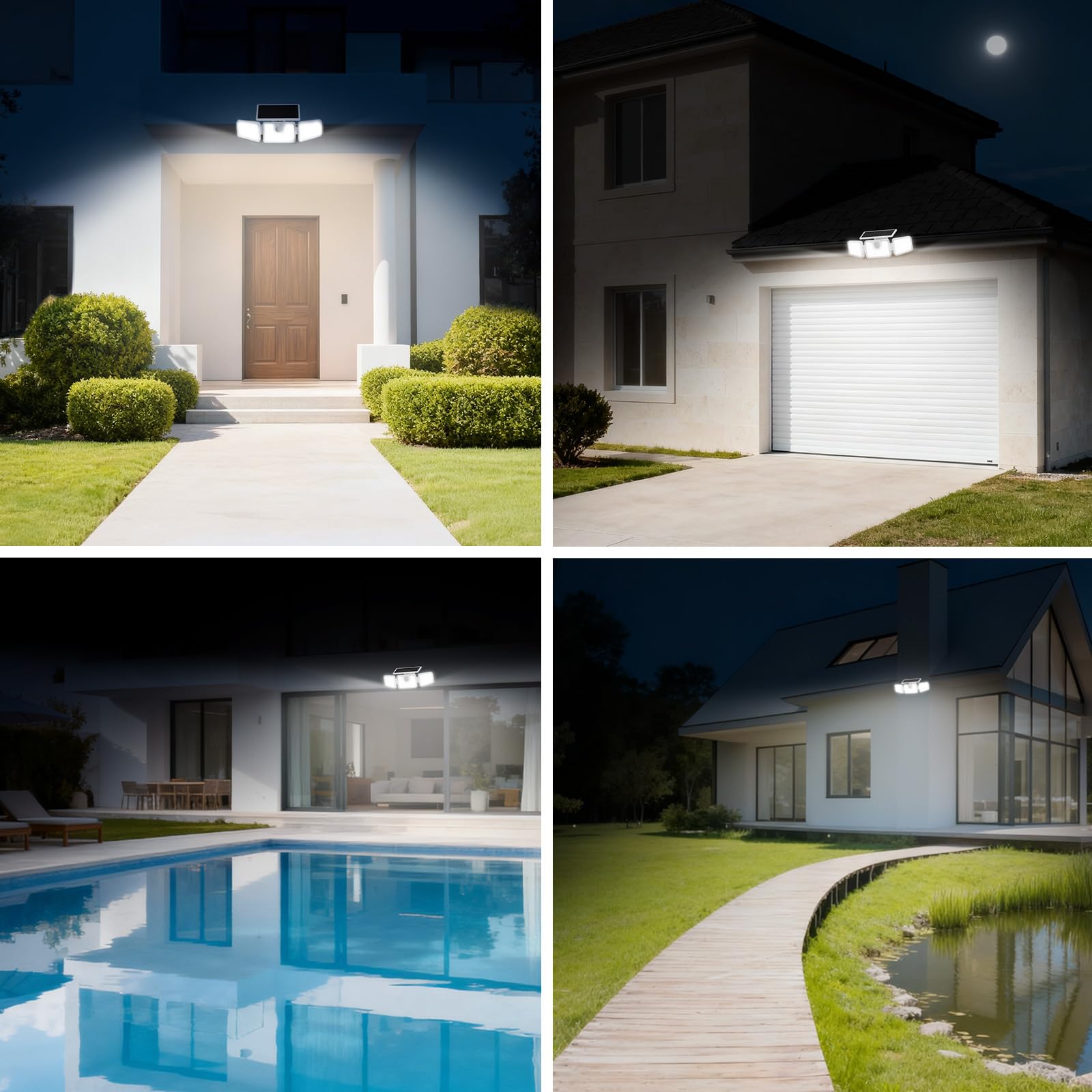 INCX 156 LED Solar Motion Lights Outdoor 2 Pack, 3 Heads Solar Security Lights with Motion Sensor IP65 Waterproof, Flood Lights for Wall, Patio, Garden, Porch, Garage White