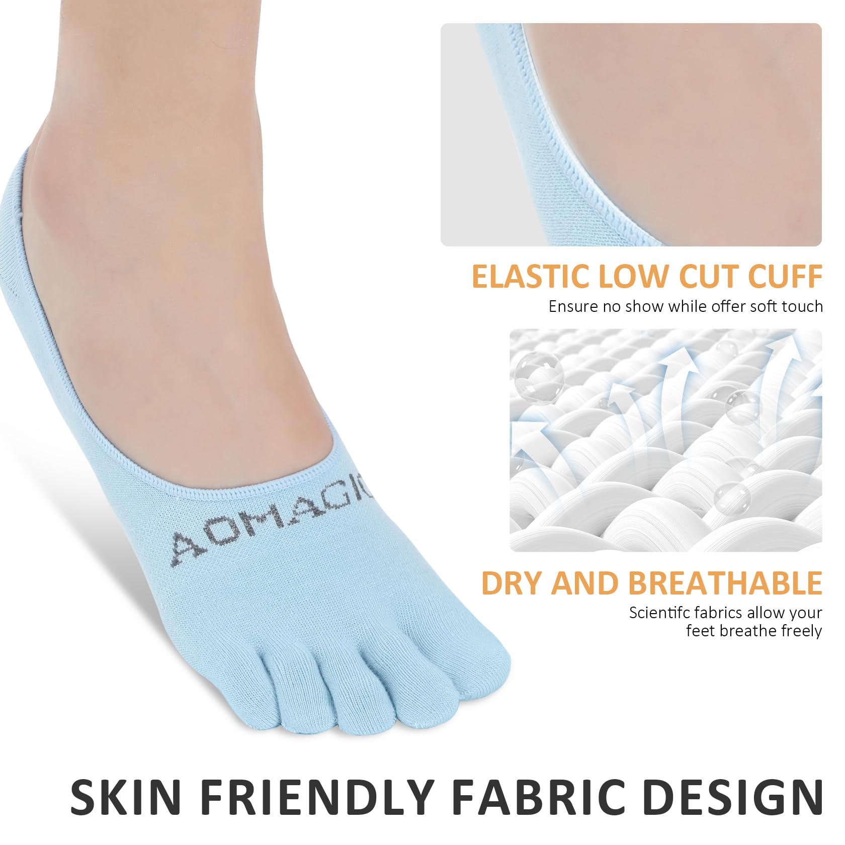 Toe Socks No Show for Women & Men Running Five Fingers Athletic Invisible Liner Socks, Moisture Wicking