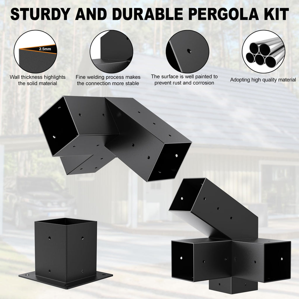 Woodwork Pergola Kit 2 Pcs- Post and Beam T Brackets - Modular Sizing Pergola Brackets Hardware fit for 4 x 4 Lumber, Heavy Duty