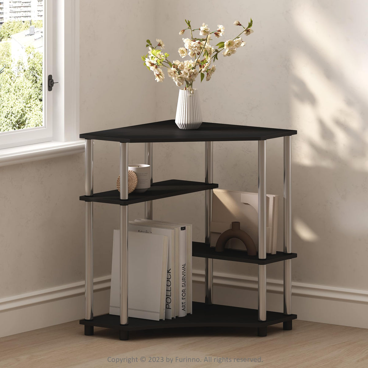 Furinno Turn-N-Tube Book Shelf, 4-Tier Bookshelf, Bookcase with Multipurpose Compact Display Rack, 11.6 x 23.6 x 43.2, for Living Room, Bedroom, Home Office, Americano/Black