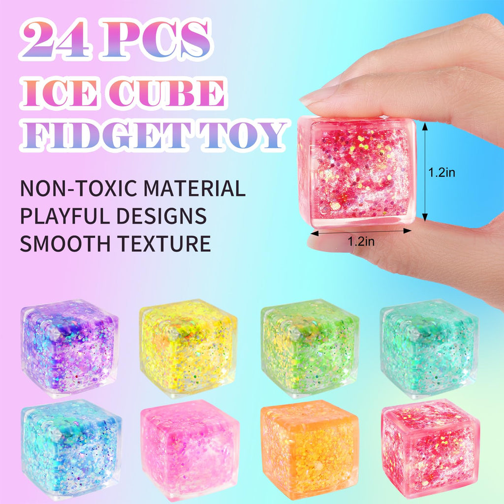 24 Pack Slow Rising Ice Cube Squishy Stress Balls，Stress Cube for Adults Kids , Bulk Taba Squish Fidget Toys, Square Squeeze Toy for Classroom Prizes, Mini Nice Cube Squishy for Party Favors