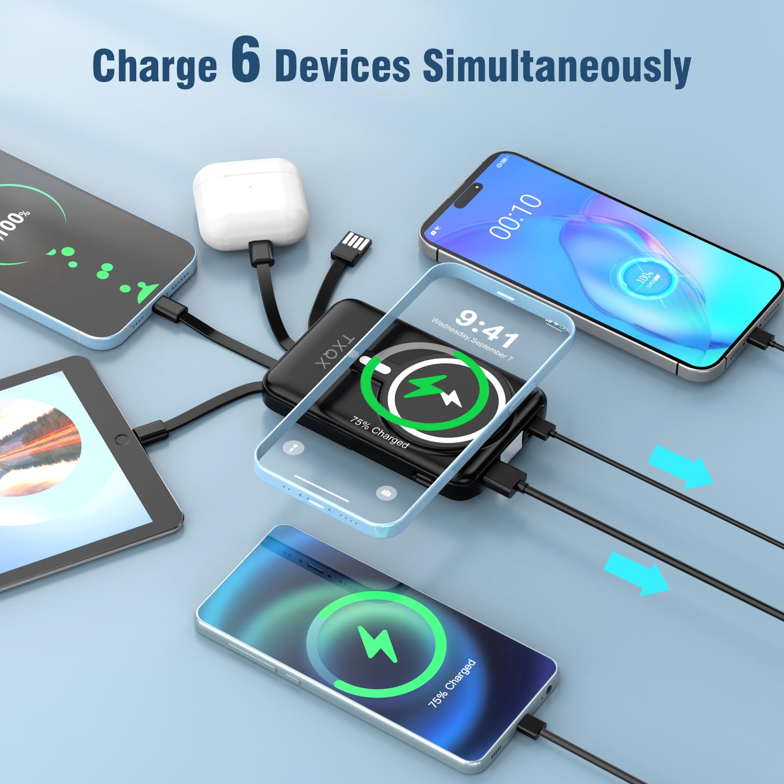 for Magsafe Battery Pack,10000mAh Magnetic Power Bank 22.5W PD Fast Charging with LED Display,Wireless Portable Charger with Built-in Cables and Stand for iPhone 17/16/15/14/13/12/Pro/Pro Max