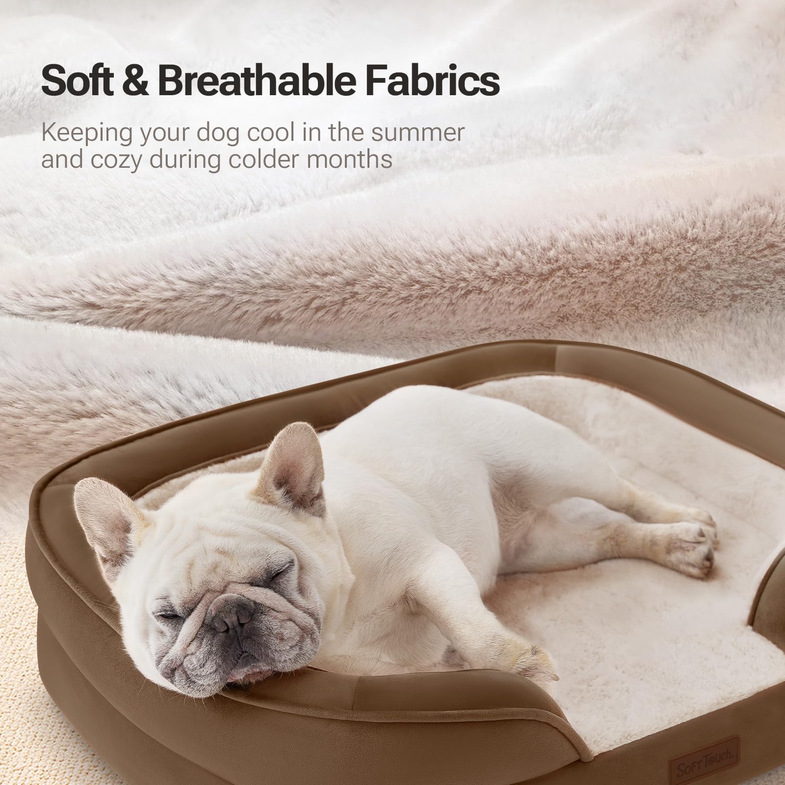 Soft Touch Orthopedic Dog Bed for Large Dogs with Faux Fur Top, Waterproof Pet Couch Bed with Removable Washable Cover and Supportive Foam Filling (Grey, Large)