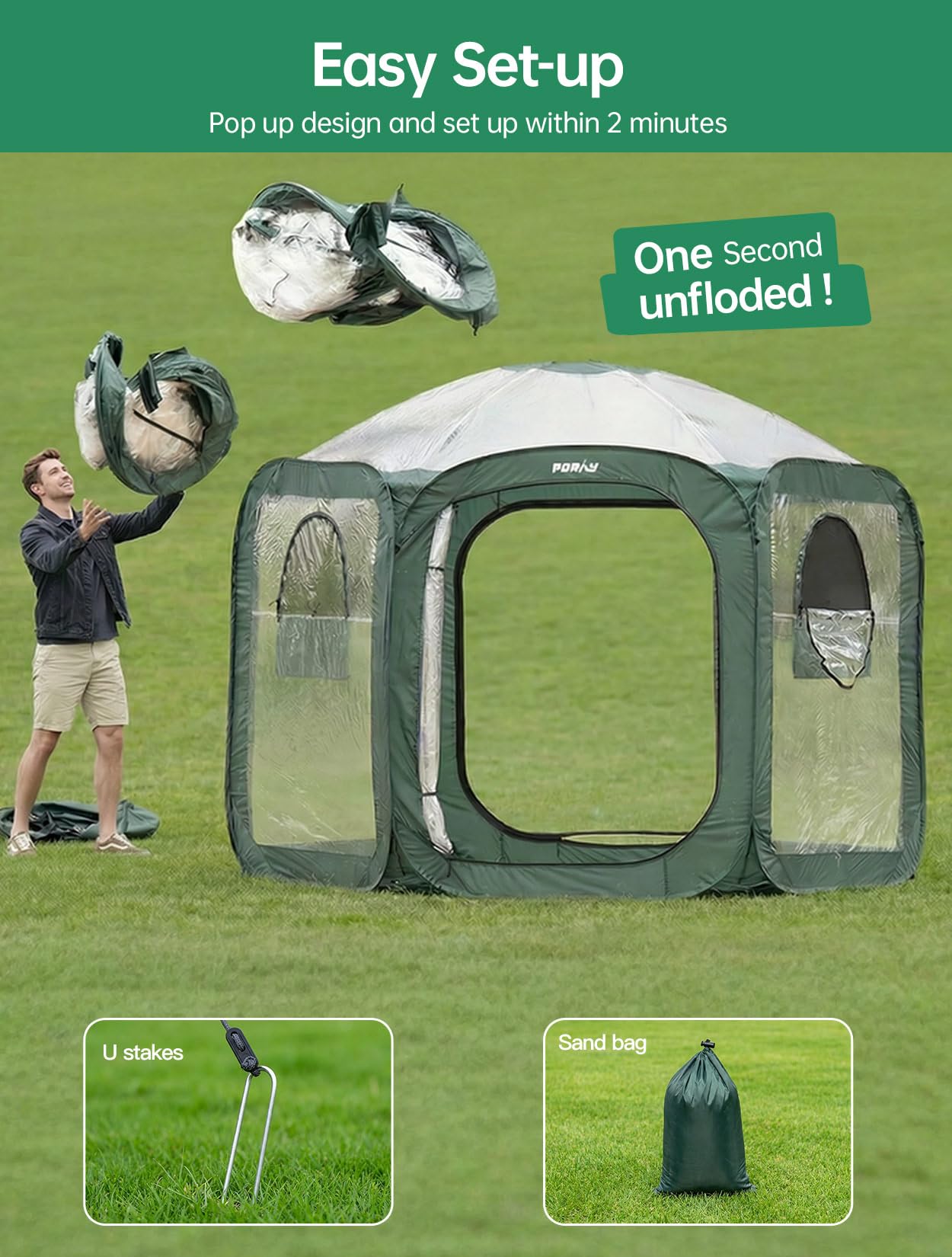 Porayhut Pop Up Greenhouse Tent,Portable X-Large Walk-in Flower House ,Indoor Outdoor Gardening Plant Sunshine Room with PE Mesh Cloth Cover for Protecting Plant from Cold Frost & Birds