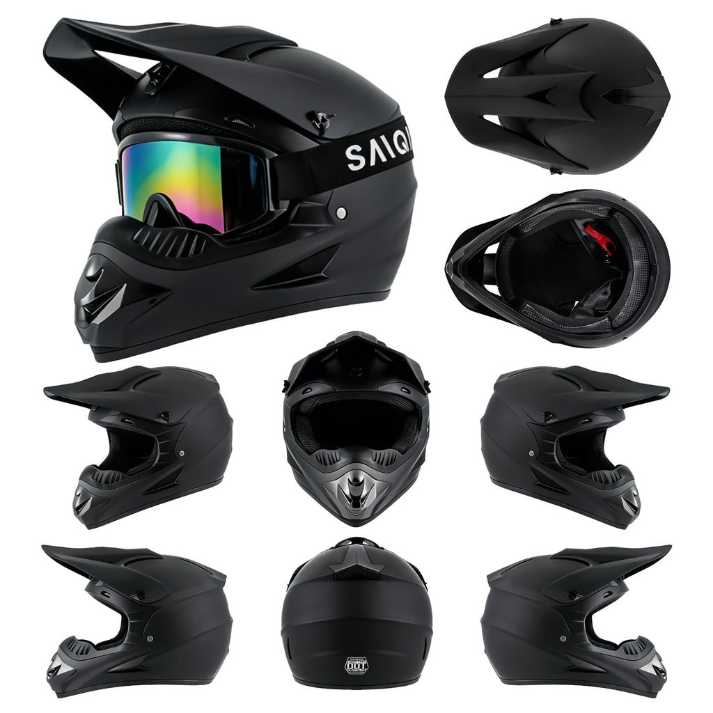 Youth Kids Motocross Helmet Full Face Motorcycle Dirt Bike Off-Road Mountain Bike BMX MX ATV Helmet,DOT Approved,W/Gloves Goggles Mask 4Pcs Set (Black, S)