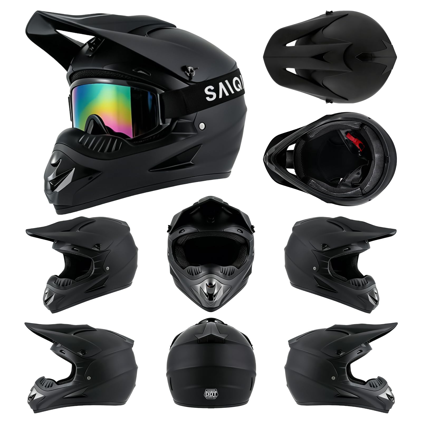 Youth Kids Motocross Helmet Full Face Motorcycle Dirt Bike Off-Road Mountain Bike BMX MX ATV Helmet,DOT Approved,W/Gloves Goggles Mask 4Pcs Set (Black, S)