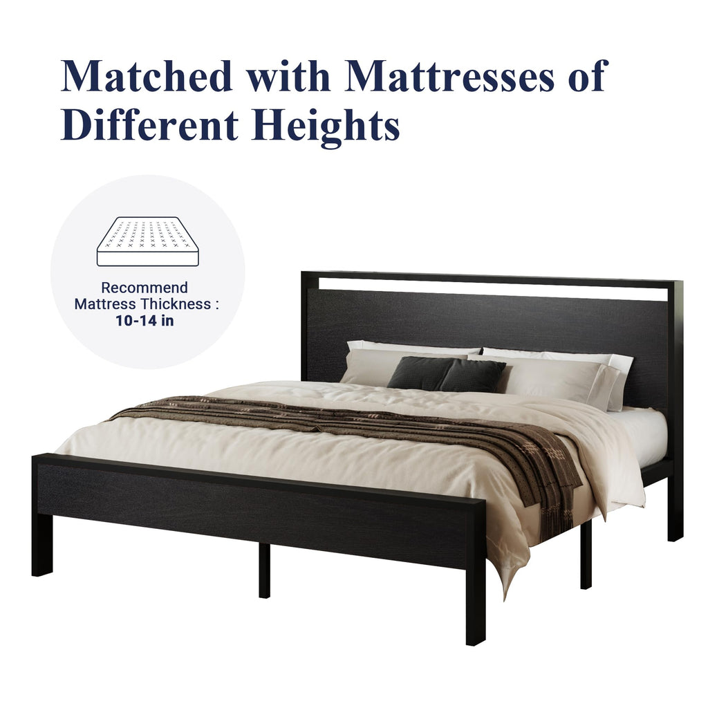 Allewie Twin Size Platform Bed Frame with Wooden Headboard and Footboard, Heavy Duty Metal Slats Support, No Box Spring Needed, Under-Bed Storage, Noise Free, Easy Assembly, Black Oak