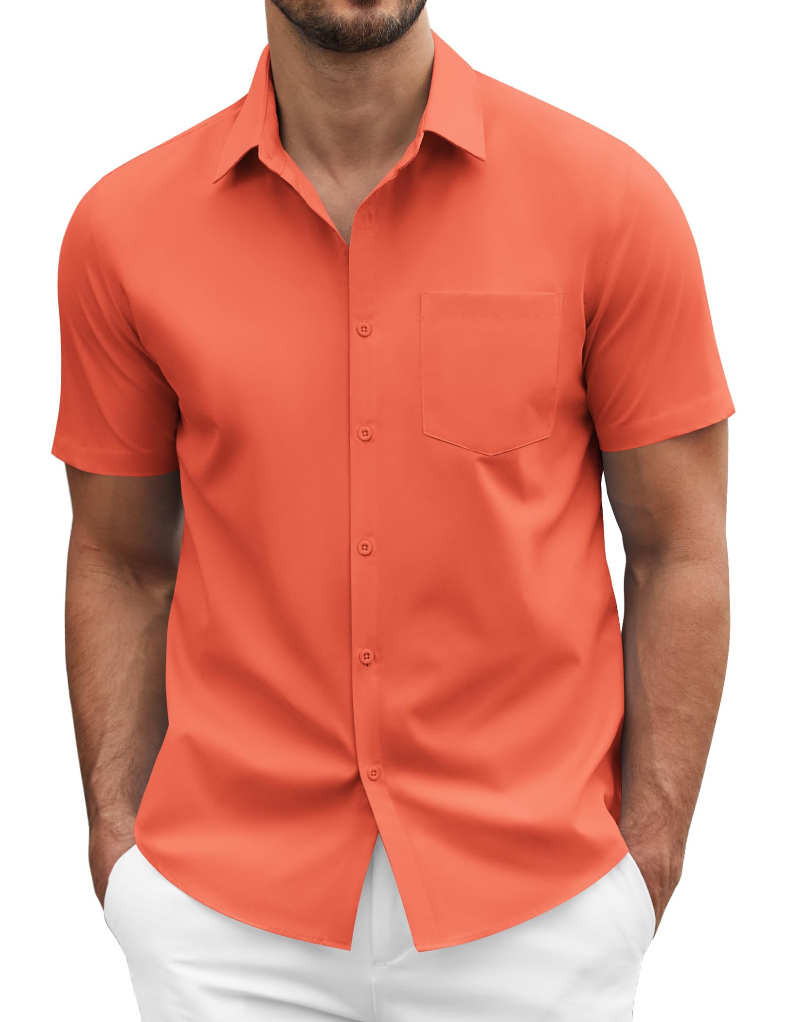 COOFANDY Men's Short Sleeve Casual Button Down Shirt Business Untucked Dress Shirts with Pocket