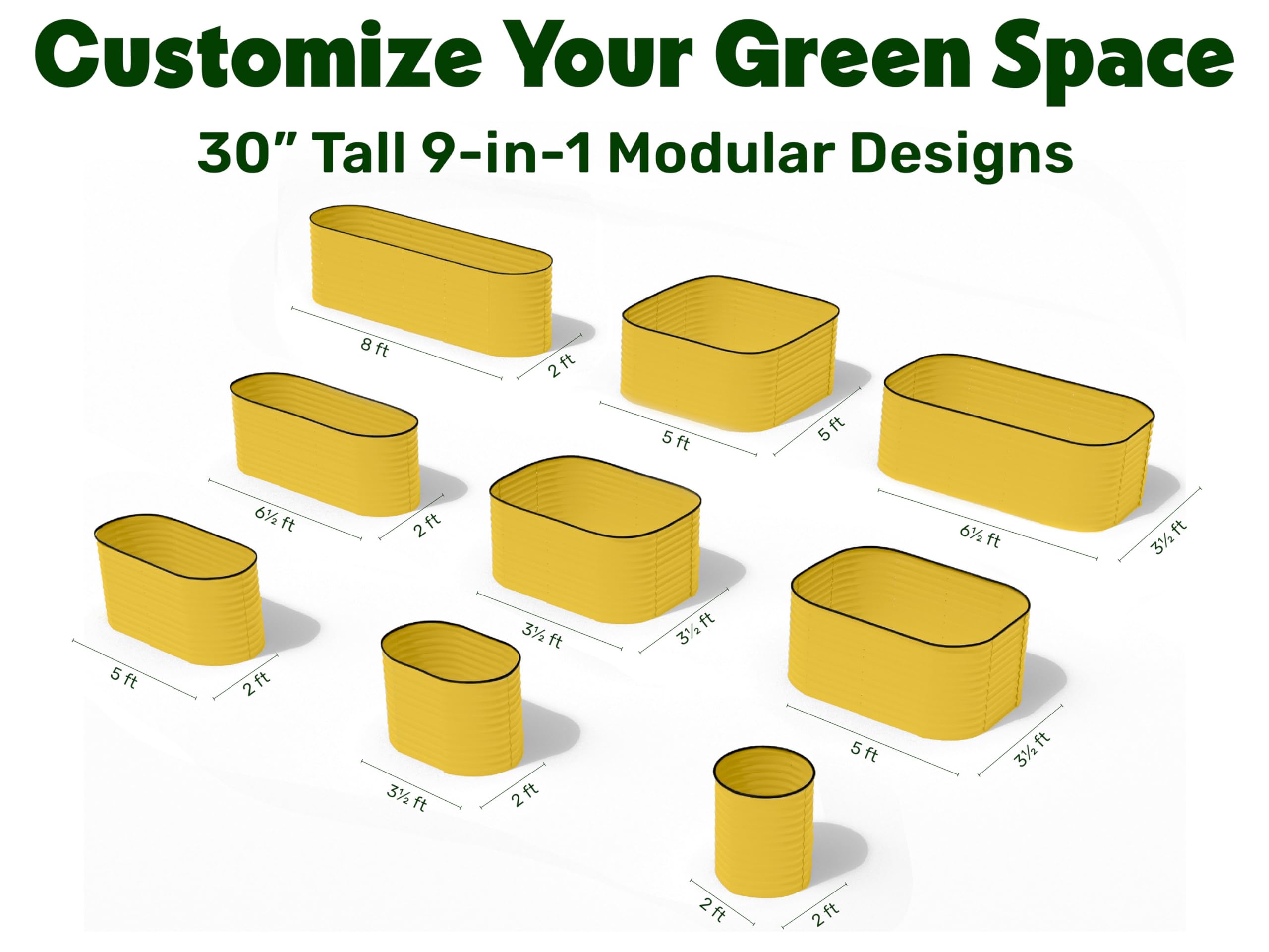 9-in-1 Galvanized Steel Raised Garden Bed // 8×2×1.5 ft Modular Planter for Gardening, Vegetables, Flowers // 18" Tall Metal Raised Garden Beds Outdoor (Dark Green) // Patented Design Planter Box
