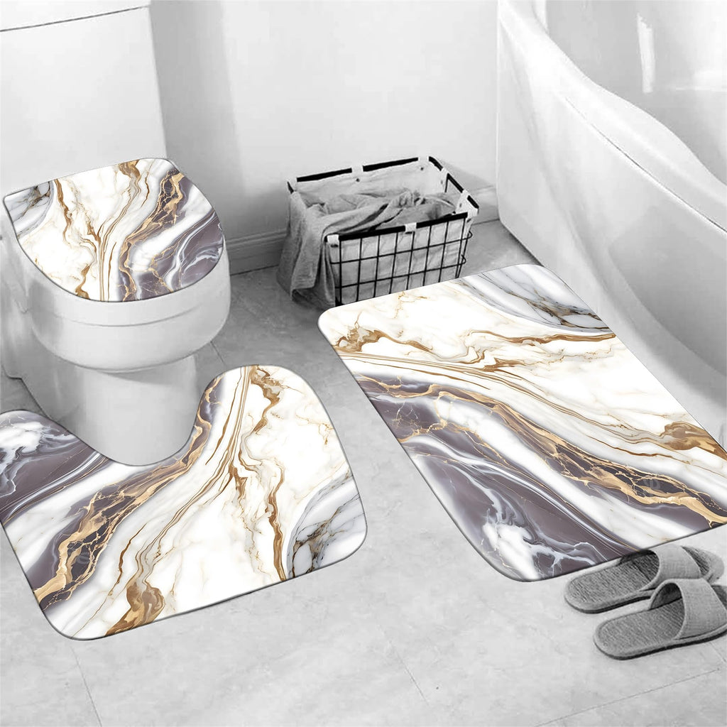 Nkzply 4 Pcs Black Marble Shower Curtain Sets with Rugs Gold Bathroom Sets with Shower Curtain and Rugs Modern Abstract Bathroom Decor Accessories Shower Curtains for Bathroom Toilet Lid Cover