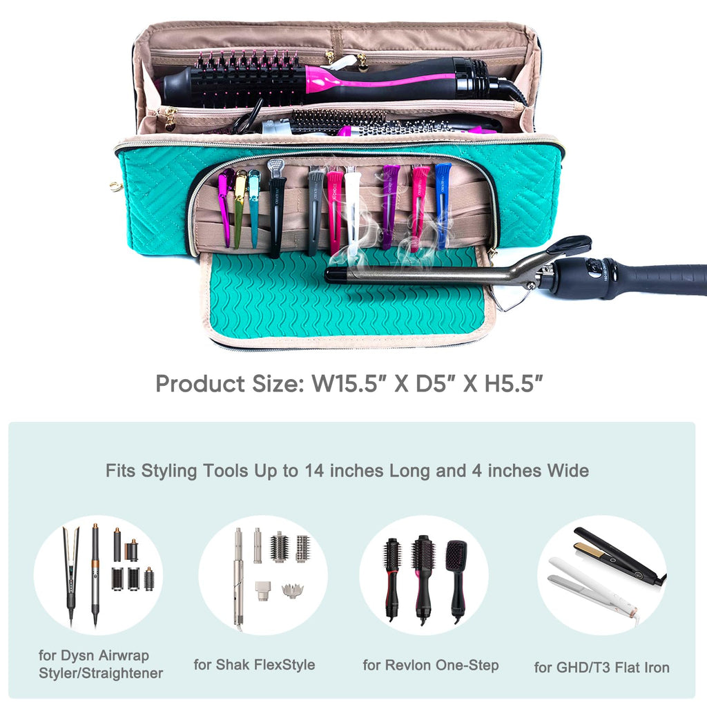 Large Hair Tools Travel Bag with Iron Mat - 2in1 Hair Tools Organizer for Hair Dryer Brush, Flat Irons, Straighteners, Curling Irons, Hair Bag, Makeup Bag, Cosmetic Bag for Travel Essentials
