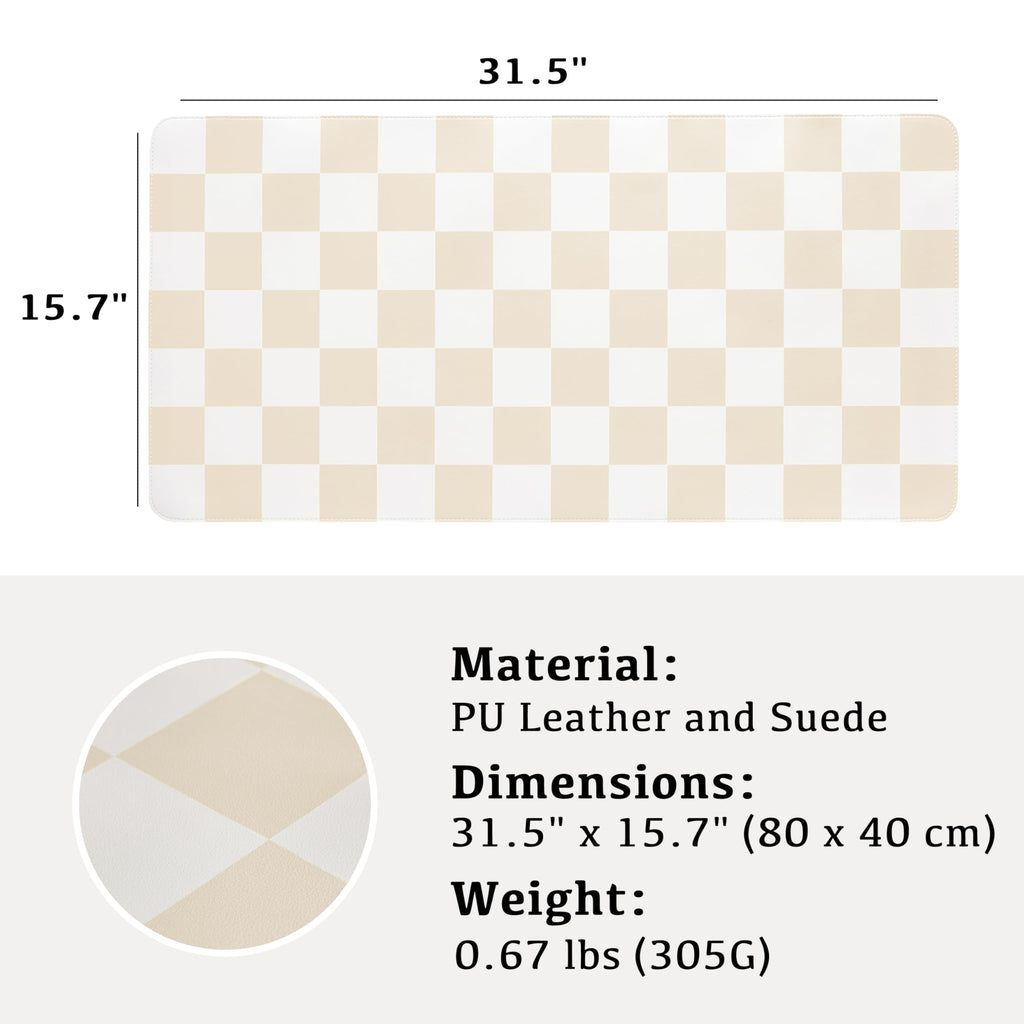 Ohocut Checkered Desk Mat, Large Cute Aesthetic Retro PU Leather Computer Laptop Desk Mat, Non-Slip Waterproof Mouse Keyboard Pad, Desk Writing Mat for Work/Home (Beige, 23.6" x 13.7")