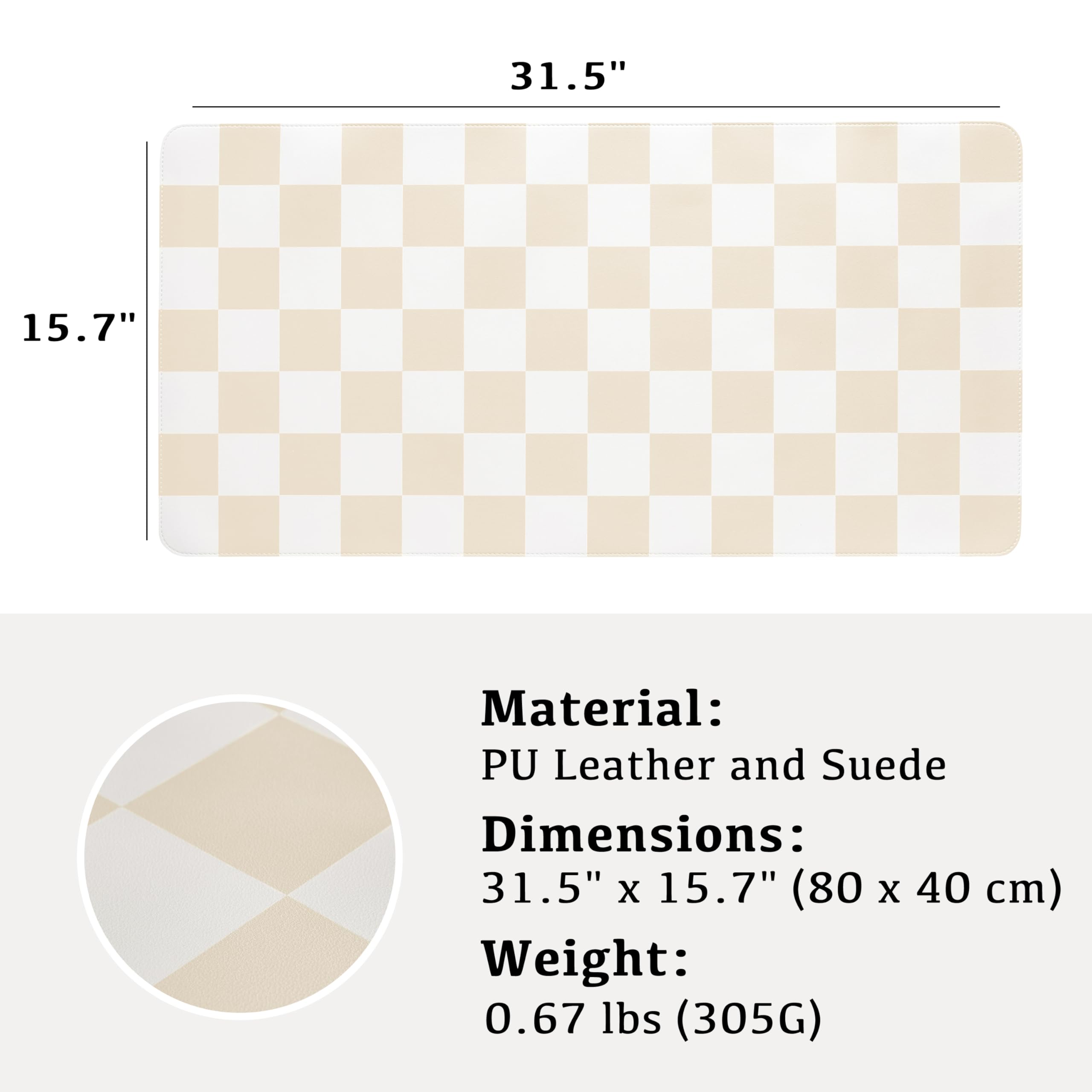 Ohocut Checkered Desk Mat, Large Cute Aesthetic Retro PU Leather Computer Laptop Desk Mat, Non-Slip Waterproof Mouse Keyboard Pad, Desk Writing Mat for Work/Home (Beige, 23.6" x 13.7")