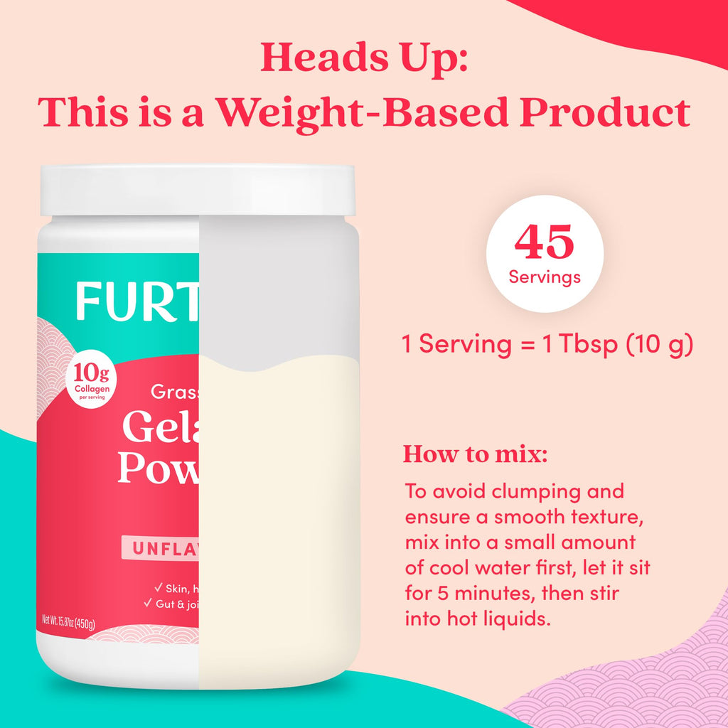 Further Food Premium Gelatin Powder – Unflavored, Grass-Fed & Pasture-Raised Beef Hide, Non-GMO, Sugar-Free, Keto & Paleo Friendly, 15.87 oz