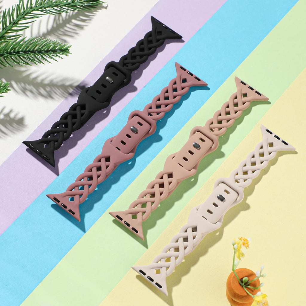 Slim Silicone Bands Compatible with Apple Watch Band 40mm 38mm 41mm 44mm 45mm 46mm 49mm 42mm Women Floral Breathable Braided Lace Thin Sport Strap Replacement Wristbands iWatch SE Series 11 10 9 8 7 6 5 4 3 ultra 2