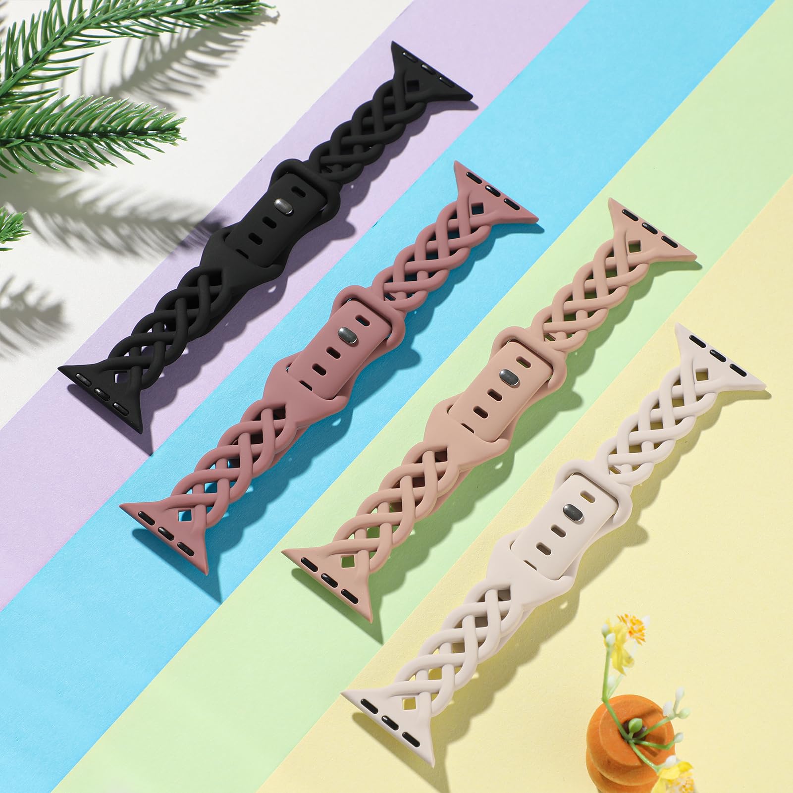 Slim Silicone Bands Compatible with Apple Watch Band 40mm 38mm 41mm 44mm 45mm 46mm 49mm 42mm Women Floral Breathable Braided Lace Thin Sport Strap Replacement Wristbands iWatch SE Series 11 10 9 8 7 6 5 4 3 ultra 2
