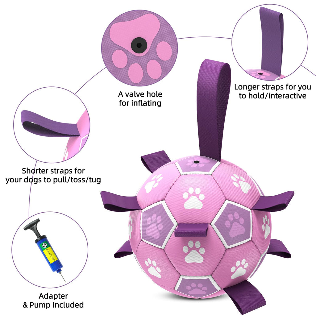 QDAN Dog Toys Soccer Ball with Straps, Durable Dog Balls for Tug of War, Puppy Birthday Gifts, Dogs Water Toy Small Dogs-Rainbow（5 Inch）