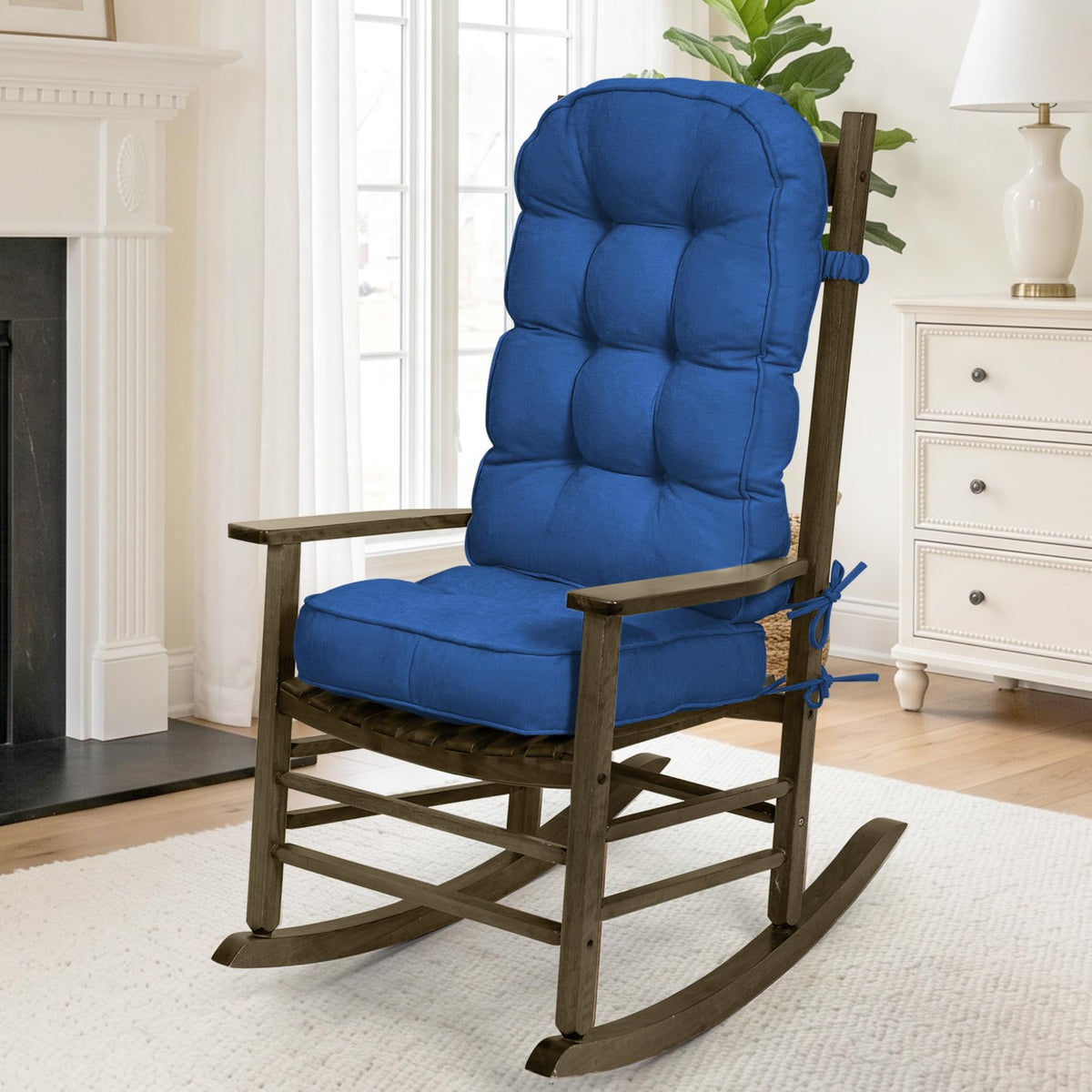 mudilun Rocking Chair Cushion - Non-Slip Tufted 4-Inch Thickened Rocking Chair Cushions with Ties Indoor/Outdoor Wooden Rocking Chair Pad for Living Rooms, Bedrooms, and Balconies