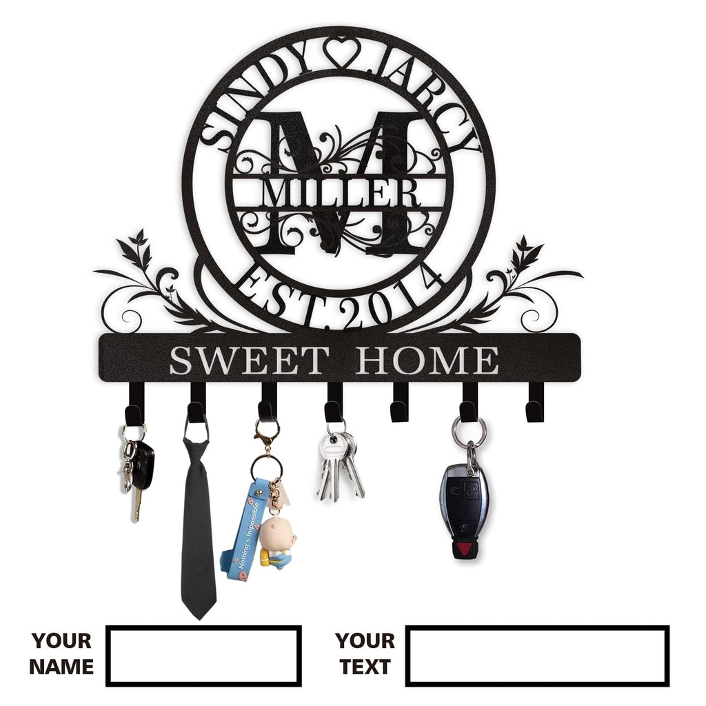 Dyoart Personalized Couple's Name Key Rack, Wall Mounted Metal Key Holder for Housewarming Gifts,ignent Bedding