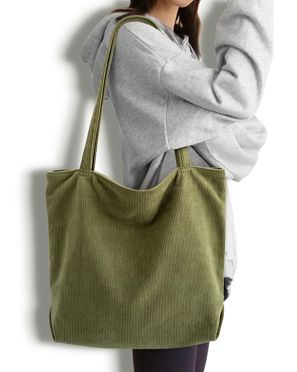 Iioscre Corduroy Tote Bag for Women,Hobo HandBags with Zipper,Large Capacity Casual Shoulder Handbags with Inner Pockets