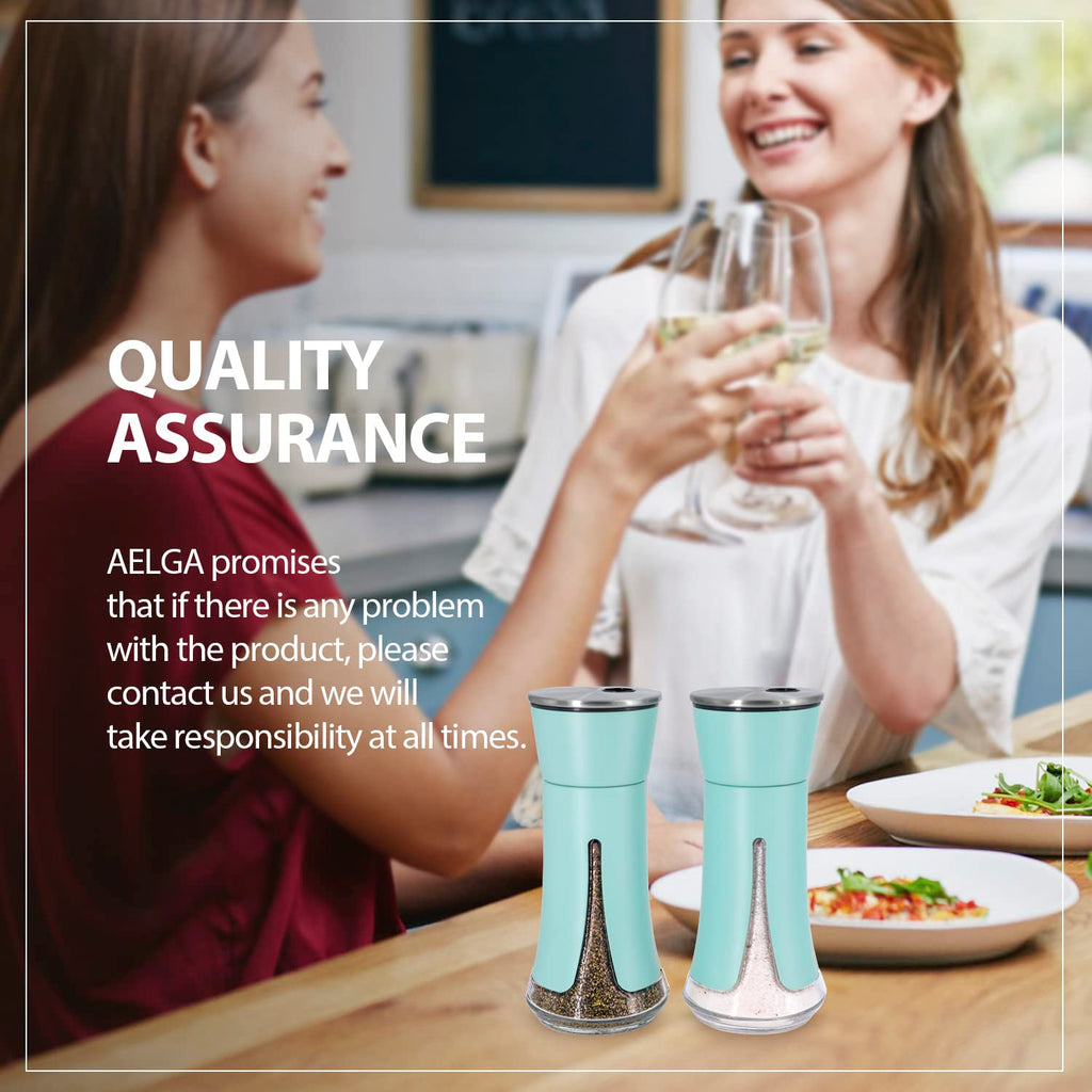 Black Salt and Pepper Shakers by Aelga, Salt Shaker with Adjustable Pour Holes, Black Kitchen Accessories, Decor for Kitchen,Restaurants,Camp,BBQ