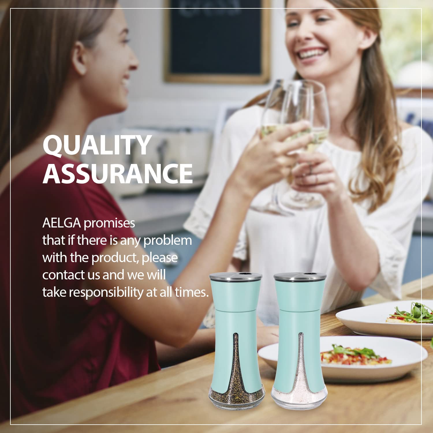Black Salt and Pepper Shakers by Aelga, Salt Shaker with Adjustable Pour Holes, Black Kitchen Accessories, Decor for Kitchen,Restaurants,Camp,BBQ