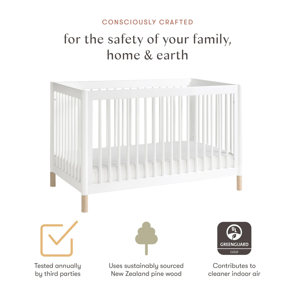 Babyletto Gelato 4-in-1 Convertible Crib with Toddler Bed Conversion in Natural Walnut and Brushed Gold Feet, Greenguard Gold Certified