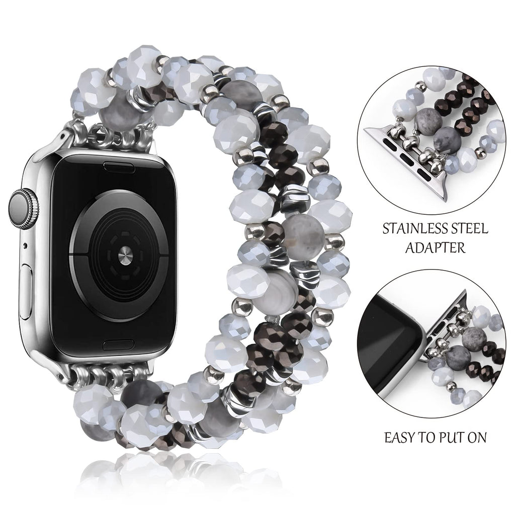 VISOOM Beaded Boho Bracelet Compatible for Apple Watch Band 40mm/38mm/41mm/42mm Series 11 10 9 8 7 SE Series 6/5/4 Women Fashion Cute Handmade Crystal Beads Stretchy Watch Strap for iWatch Bands 3/2/1
